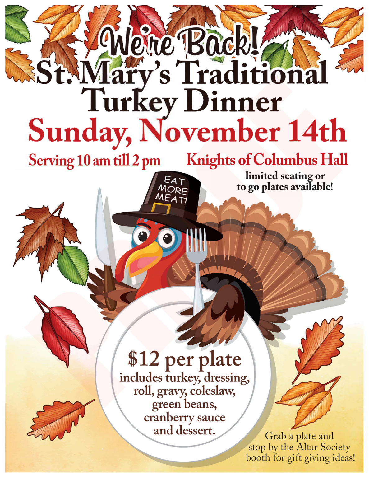 Turkey Dinner Extravanganza Held on November 14 St. Mary's Catholic