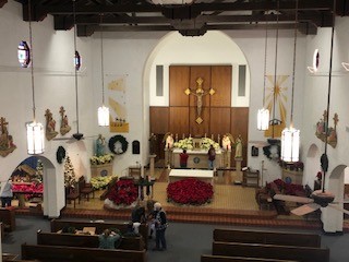 view from the loft of altar at Christmas